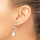 Sterling Silver Drop Earrings with White Freshwater Pearls, Sleek Arc Design for Women