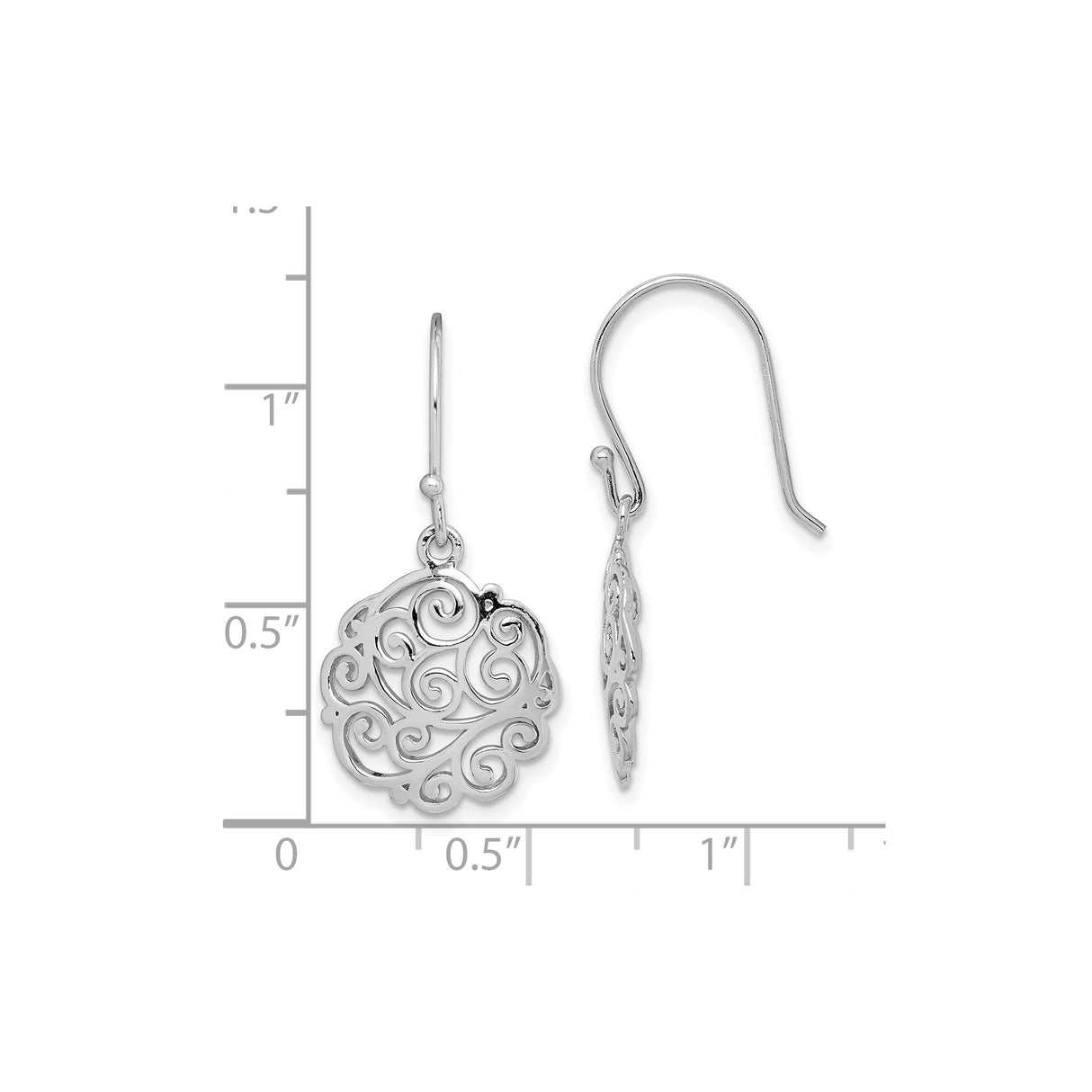 Sterling Silver Dangle Earrings with Filigree Openwork Scroll Design for Women