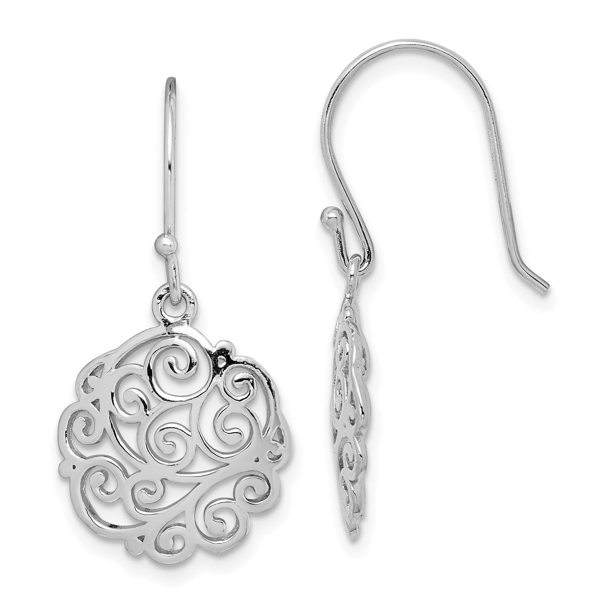 Sterling Silver Dangle Earrings with Filigree Openwork Scroll Design for Women