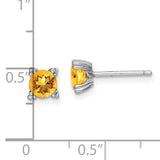 Sterling Silver Stud Earrings with Round Citrine in Four Prong Setting and Bead Accents