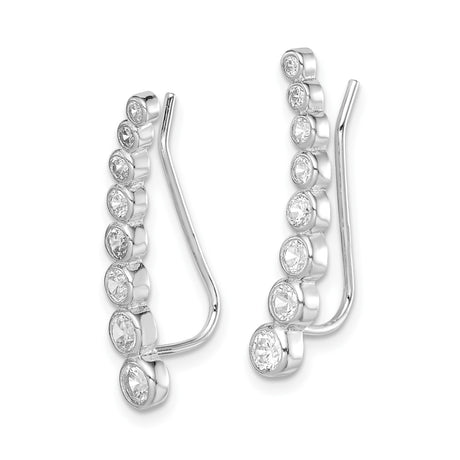 Sterling Silver Ear Climbers with Graduated Cubic Zirconia, Modern Curved Design for Women