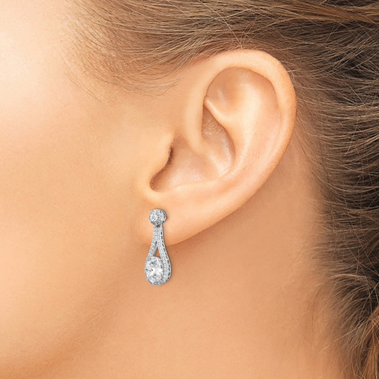 Sterling Silver Ear Climbers with Graduated Cubic Zirconia, Modern Curved Design for Women