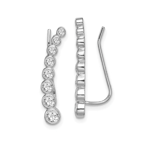 Sterling Silver Ear Climbers with Graduated Cubic Zirconia, Modern Curved Design for Women
