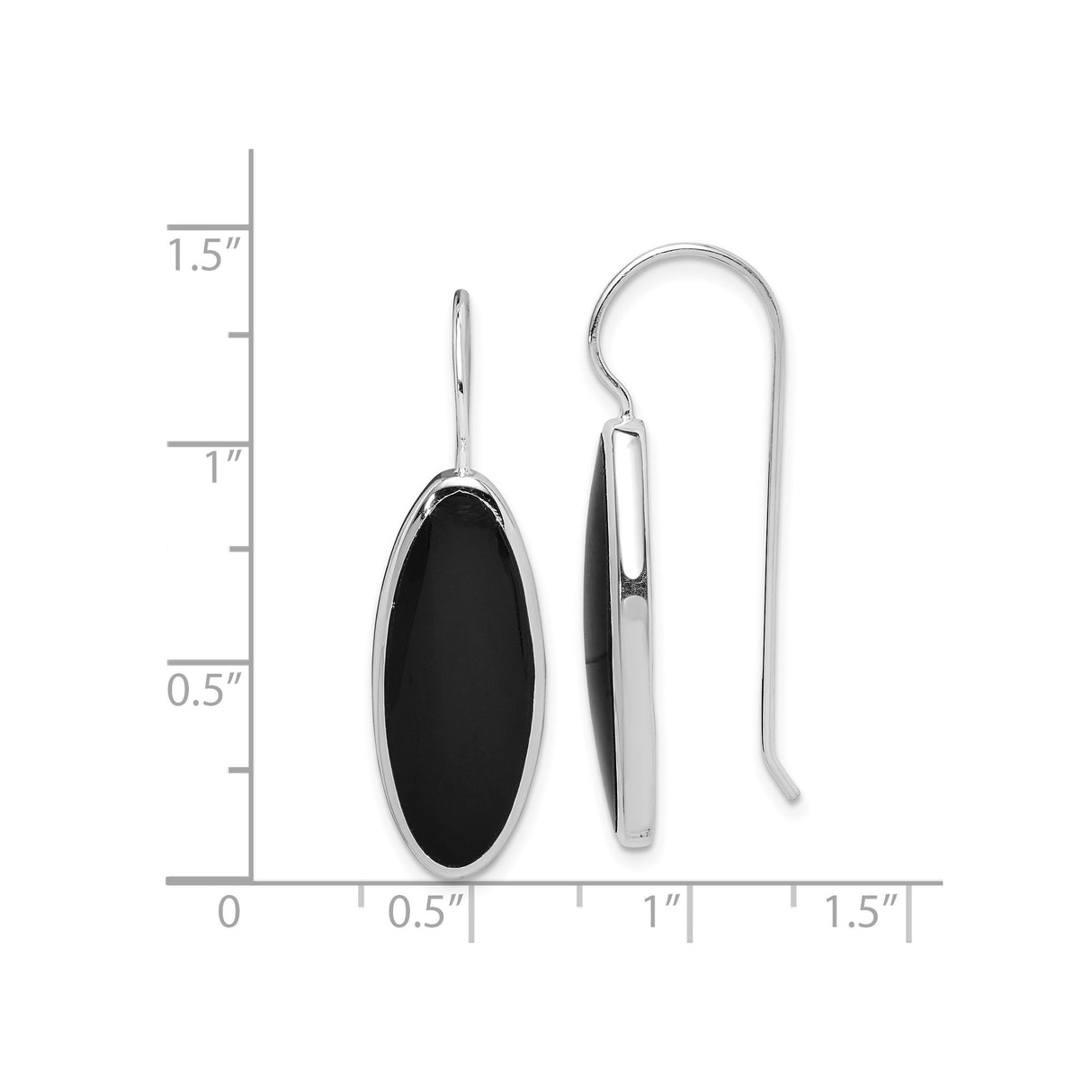 Sterling Silver Dangle Earrings with Oval Onyx, Lightweight Modern Drop Design for Women