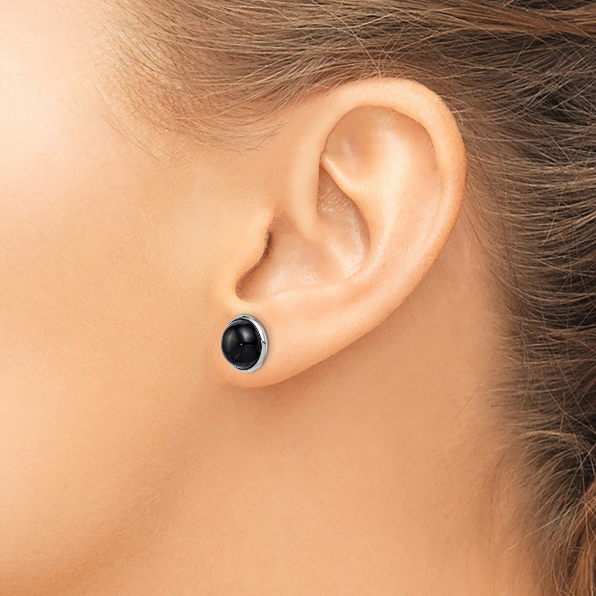 Sterling Silver Stud Earrings with Black Onyx, Smooth Bezel Setting, Minimalist Design for Women