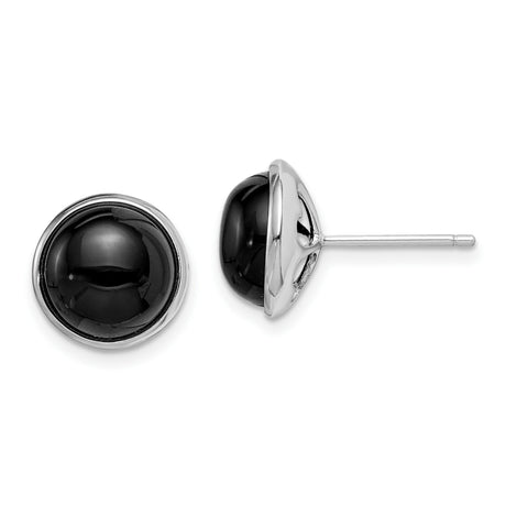 Sterling Silver Stud Earrings with Black Onyx, Smooth Bezel Setting, Minimalist Design for Women