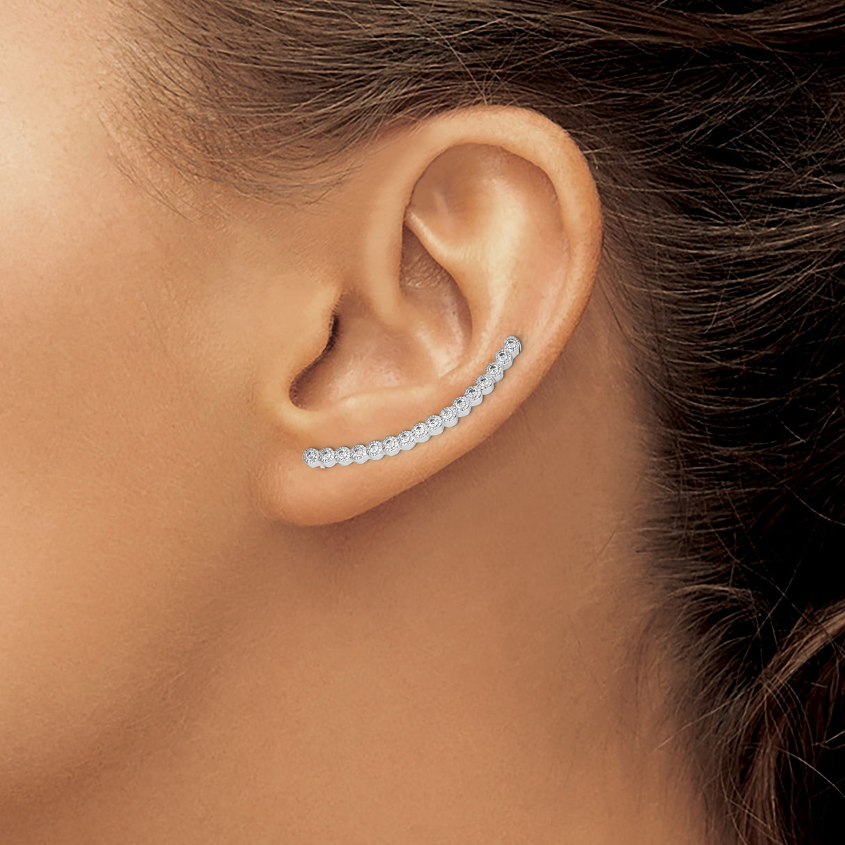 Sterling Silver Ear Climbers with Cubic Zirconia, Minimalist Curved Design