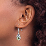Sterling Silver Dangle Earrings with Teardrop Abalone Shell, Wave Design, Ocean Motif, Boho Style