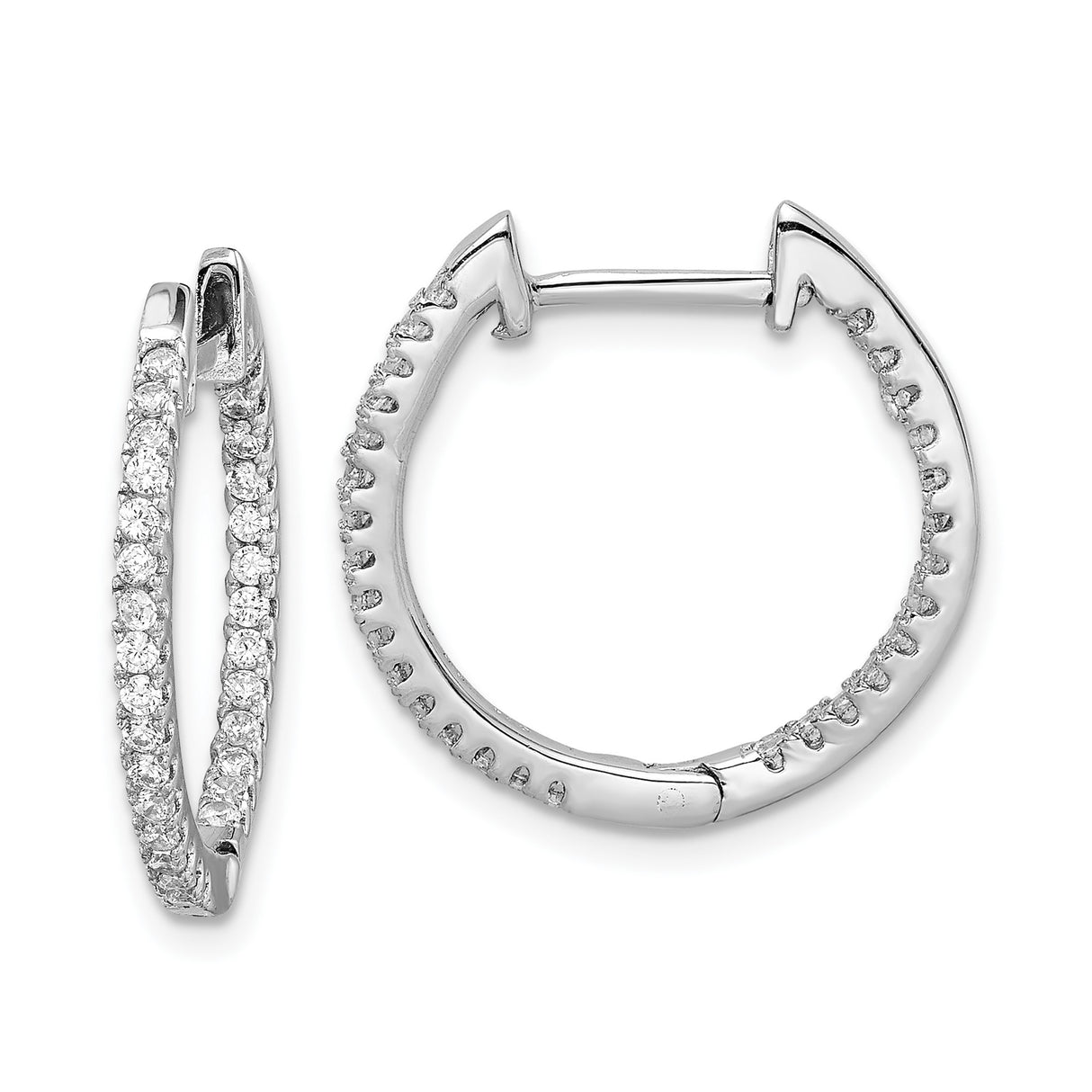 Sterling Silver Hoop Earrings with Cubic Zirconia, Rhodium Plated Pavé Round Design
