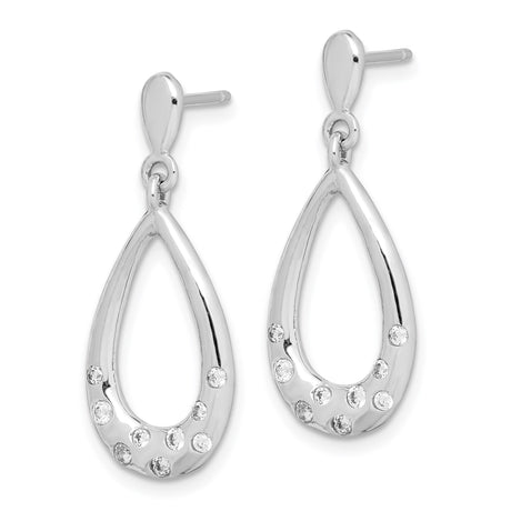 Sterling Silver Teardrop Dangle Earrings with Cubic Zirconia and Open Loop Design
