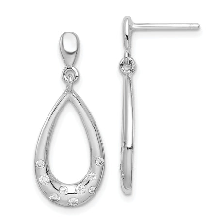 Sterling Silver Teardrop Dangle Earrings with Cubic Zirconia and Open Loop Design