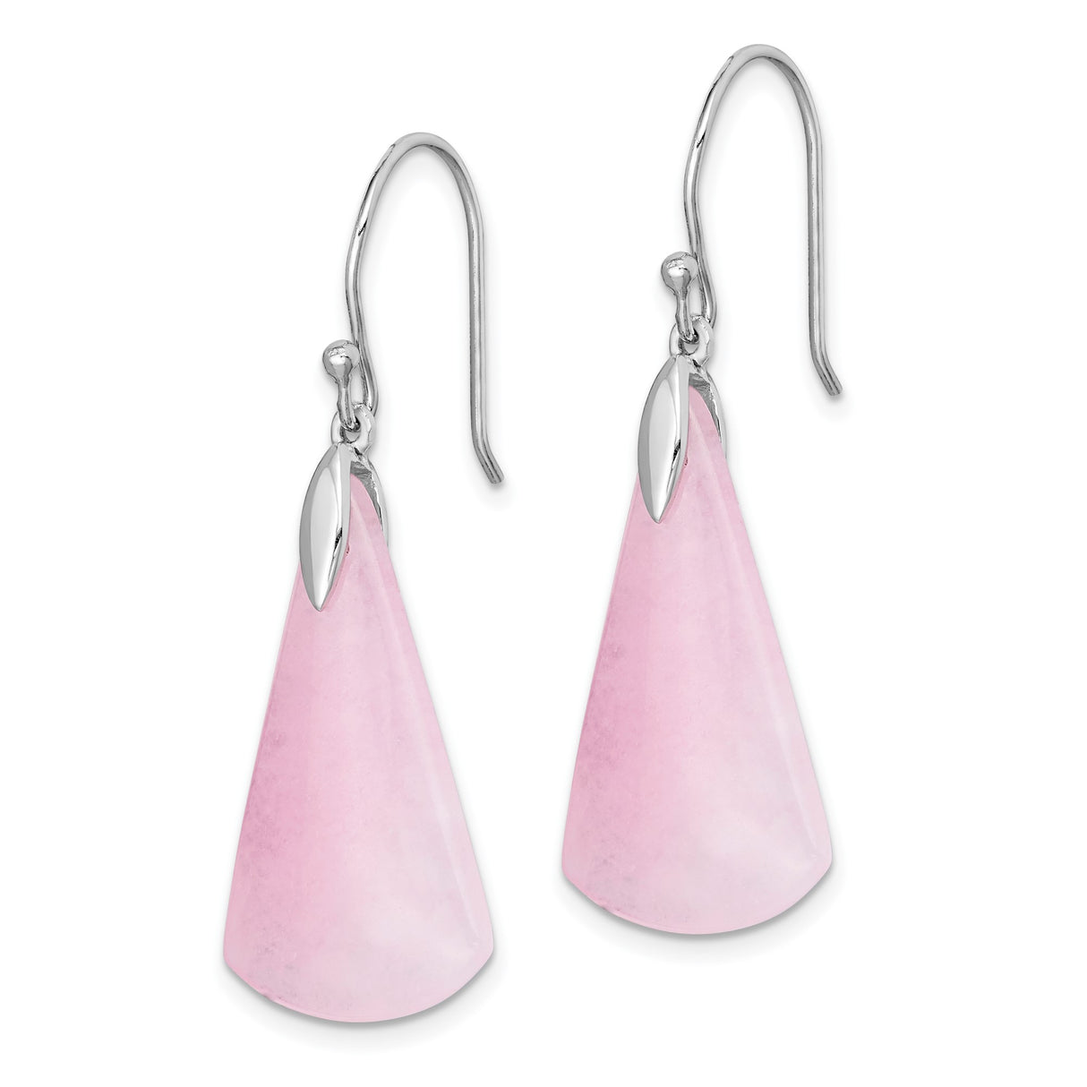Sterling Silver Dangle Earrings with Pink Quartz Teardrop Stones, Minimalist Long Drop Design