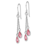 Sterling Silver Dangle Earrings with Pink Pear Shaped Cubic Zirconia on Chain Drops