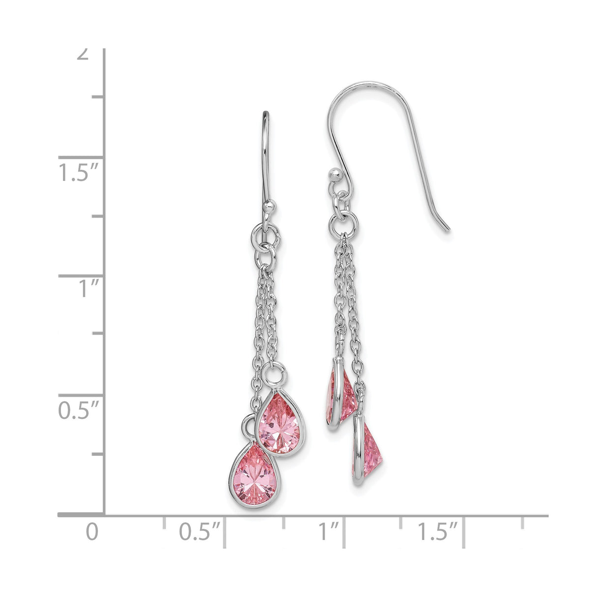 Sterling Silver Dangle Earrings with Pink Pear Shaped Cubic Zirconia on Chain Drops