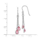 Sterling Silver Dangle Earrings with Pink Pear Shaped Cubic Zirconia on Chain Drops