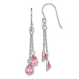 Sterling Silver Dangle Earrings with Pink Pear Shaped Cubic Zirconia on Chain Drops