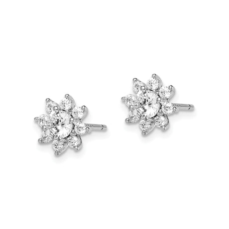Sterling Silver Snowflake Stud Earrings with Marquise and Round Cubic Zirconia