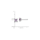 Sterling Silver Stud Earrings with Round Cut Amethyst in Four Prong Setting, Minimalist Design
