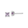 Sterling Silver Stud Earrings with Round Cut Amethyst in Four Prong Setting, Minimalist Design
