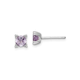 Sterling Silver Stud Earrings with Round Cut Amethyst in Four Prong Setting, Minimalist Design
