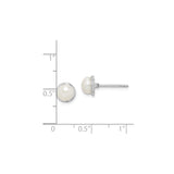 Sterling Silver Pearl Stud Earrings, Round White Cultured Pearls in Bezel Setting