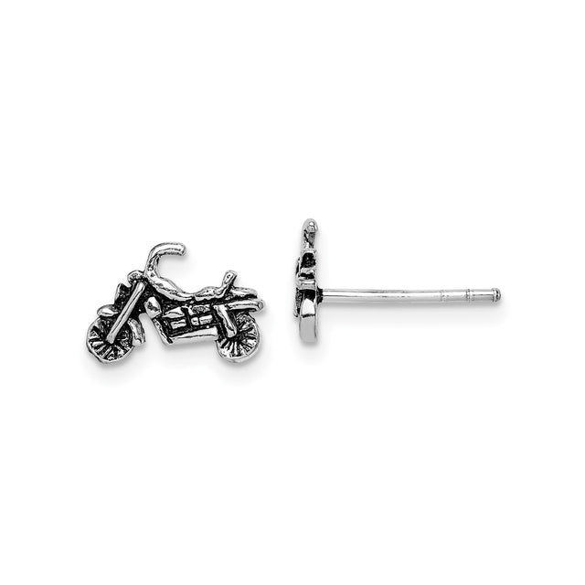 Sterling Silver Stud Earrings with Detailed Motorcycle Design, Biker Style for Men or Unisex