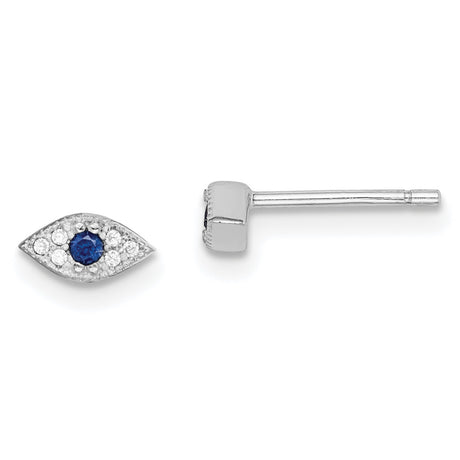 Sterling Silver Evil Eye Stud Earrings with Sapphire Center and Clear Crystal Accents, Symbolic Jewelry for Women Featuring Blue Gemstone Design for Protection and Energy Warding in Mediterranean Styl