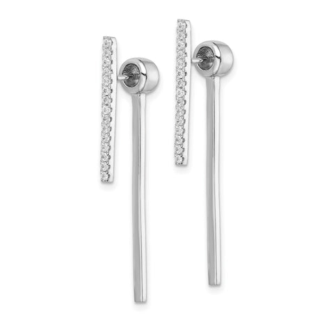 Sterling Silver Drop Earrings with Cubic Zirconia, Vertical Linear Post Style for Women