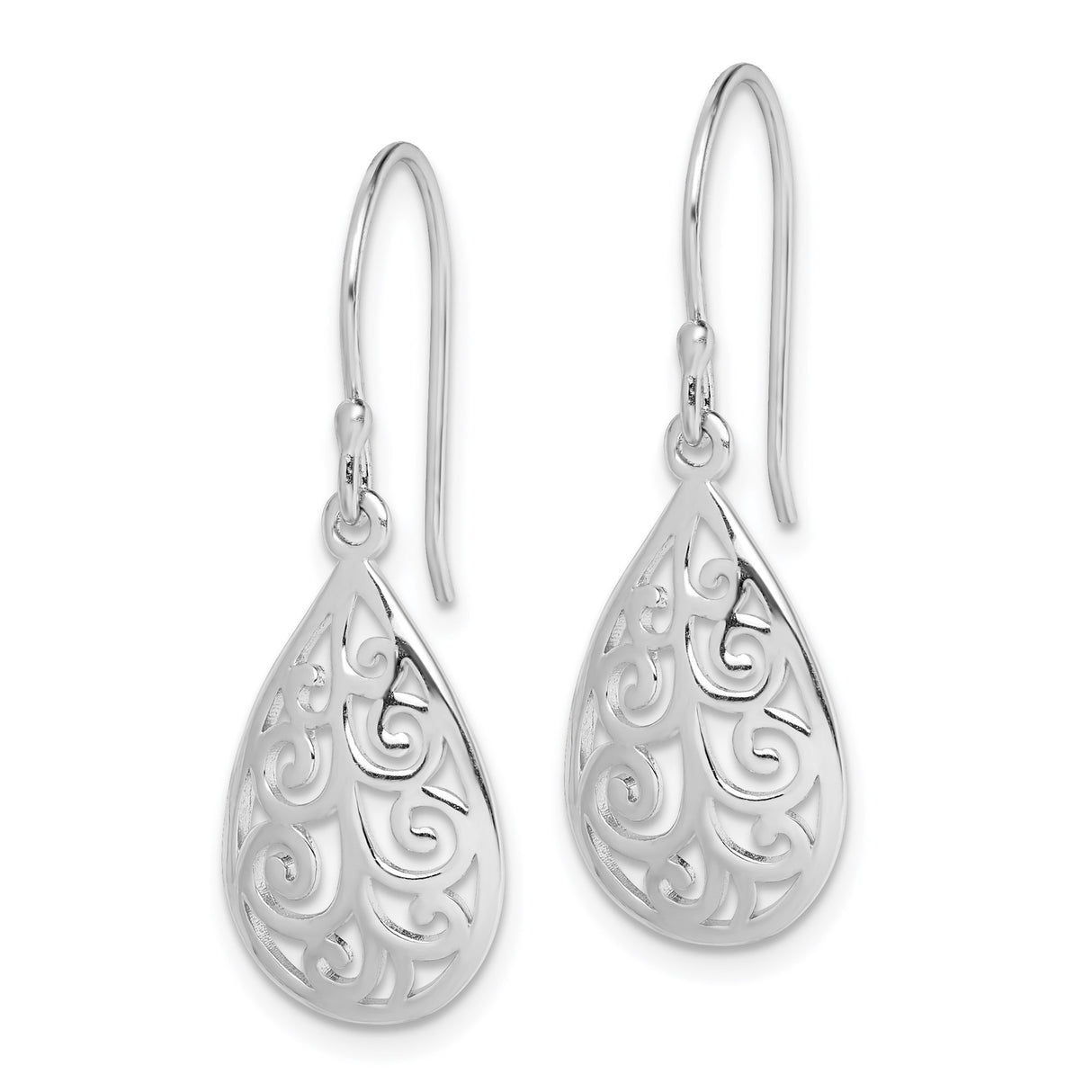 Sterling Silver Teardrop Filigree Dangle Earrings with Openwork Swirl Design