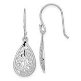 Sterling Silver Teardrop Filigree Dangle Earrings with Openwork Swirl Design
