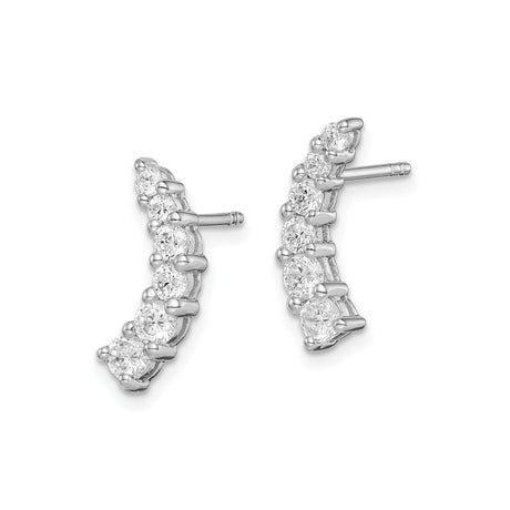 Sterling Silver Ear Climbers with Graduated Cubic Zirconia, Curved Modern Sparkle Earrings