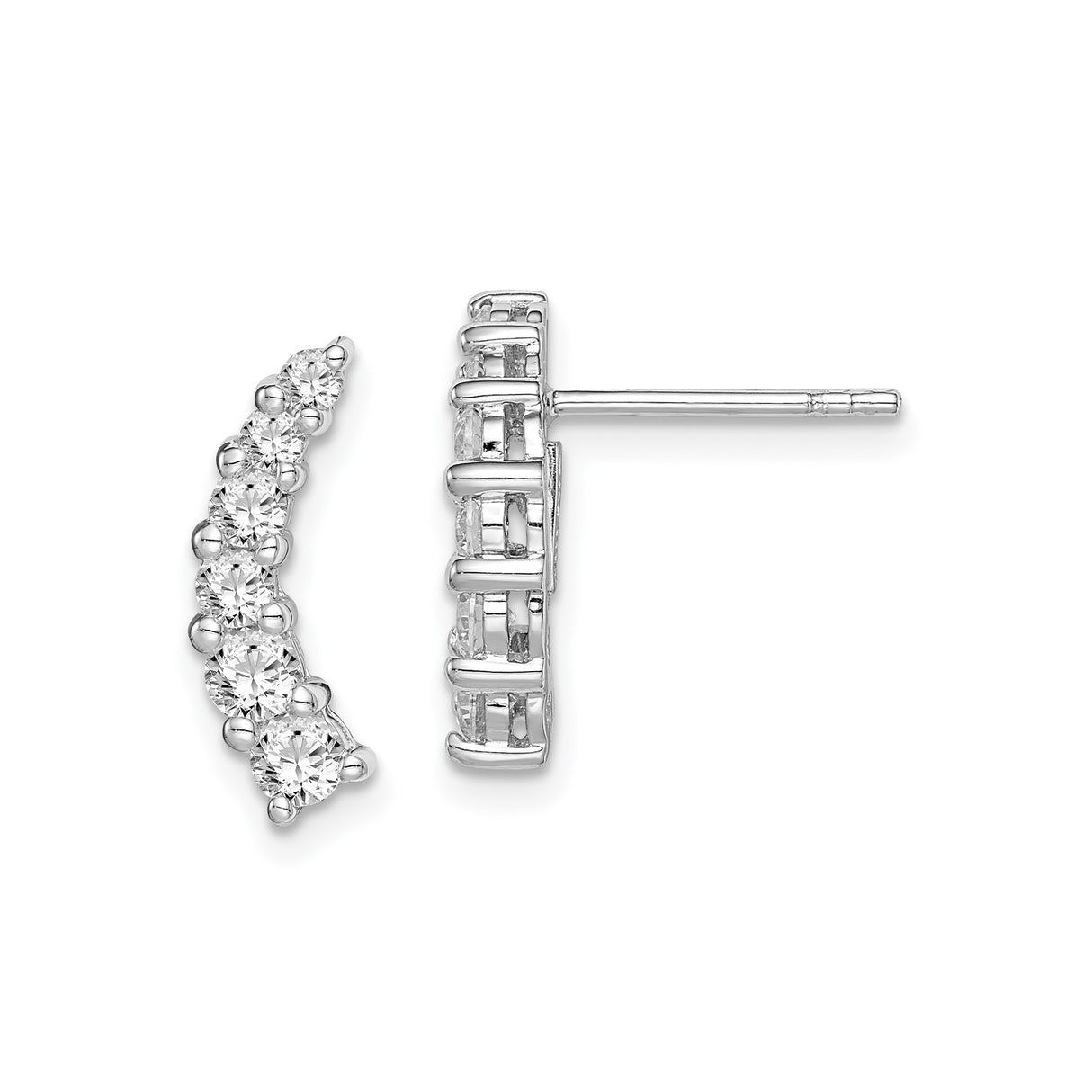 Sterling Silver Ear Climbers with Graduated Cubic Zirconia, Curved Modern Sparkle Earrings