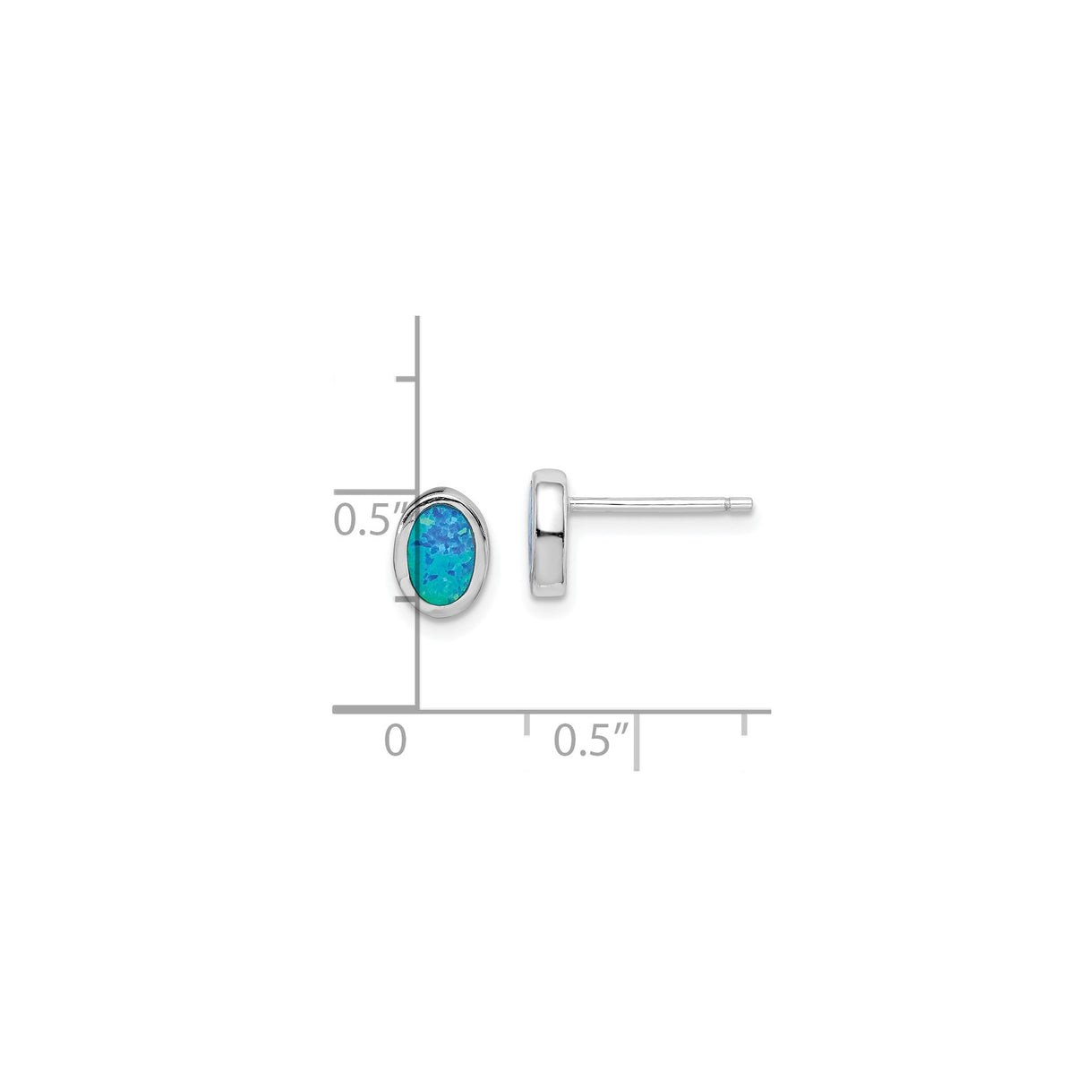 Sterling Silver Oval Stud Earrings with Created Opal Inlay, Bezel Set Minimalist Design