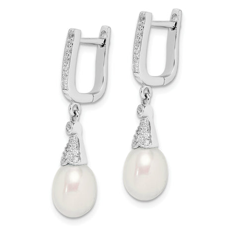Sterling Silver Dangle Earrings with Freshwater Cultured Pearls and Cubic Zirconia Accents