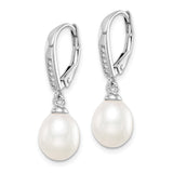Sterling Silver Drop Earrings with White Freshwater Cultured Pearls and Cubic Zirconia