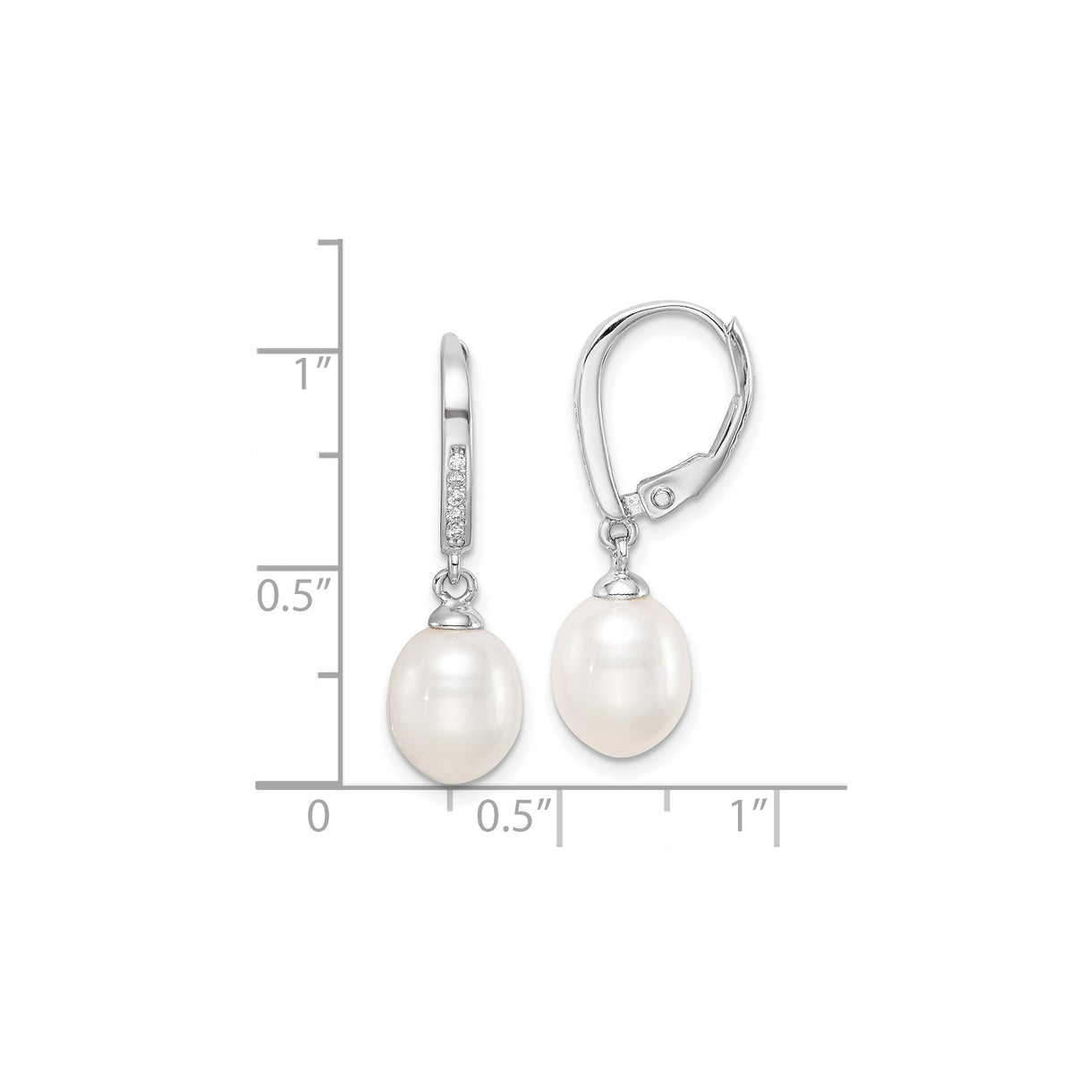 Sterling Silver Drop Earrings with White Freshwater Cultured Pearls and Cubic Zirconia