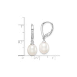 Sterling Silver Drop Earrings with White Freshwater Cultured Pearls and Cubic Zirconia
