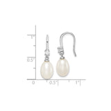 Sterling Silver Drop Earrings with White Freshwater Cultured Pearls and Cubic Zirconia Accents