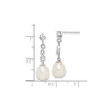 Sterling Silver Dangle Earrings with Teardrop Freshwater Pearls and Cubic Zirconia, Ichthys Symbol