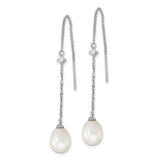 Sterling Silver Threader Earrings with Freshwater Cultured Pearls and Cubic Zirconia
