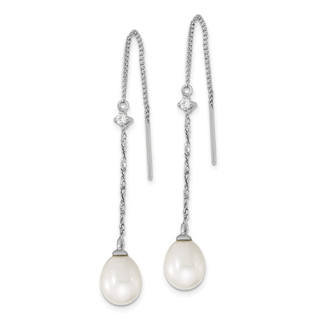 Sterling Silver Threader Earrings with Freshwater Cultured Pearls and Cubic Zirconia