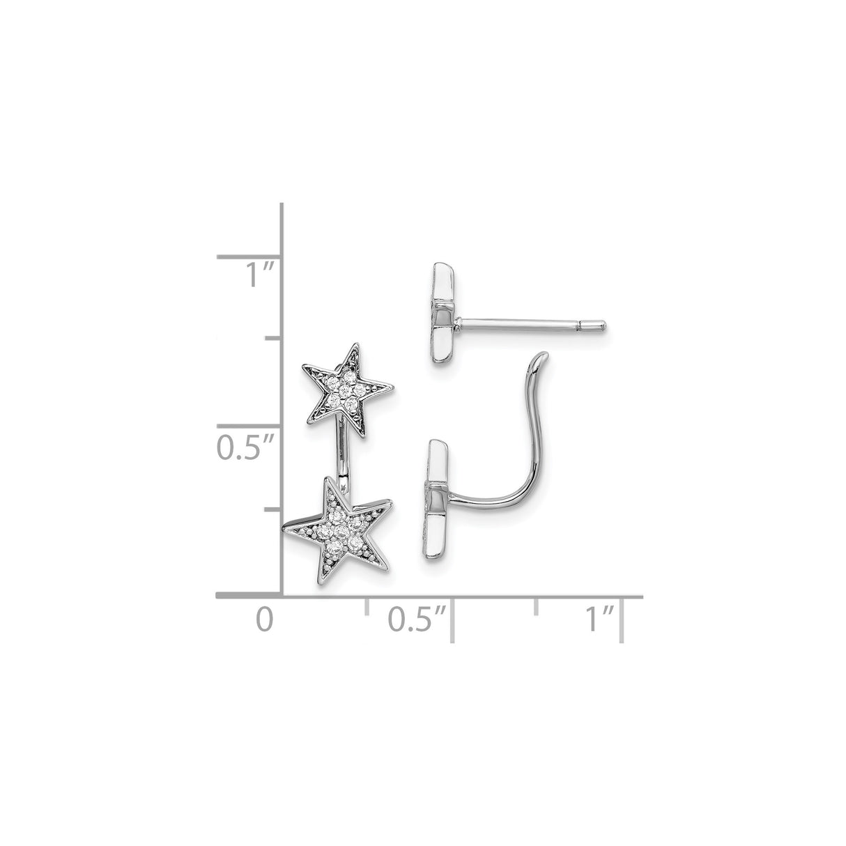Sterling Silver Ear Climbers with Cubic Zirconia and Star Design for Women