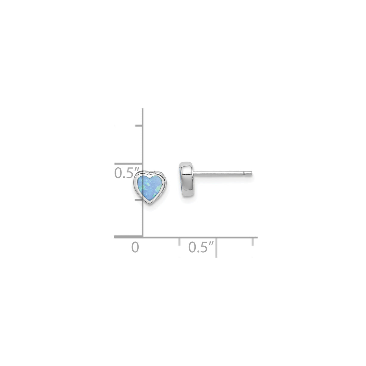 Sterling Silver Heart Stud Earrings with Created Opal Inlay for Women