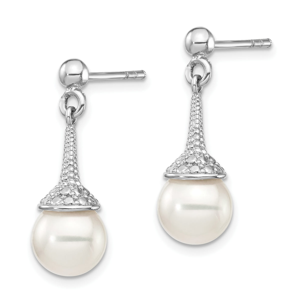 Sterling Silver Dangle Earrings with White Pearl Drops and Cubic Zirconia Accents