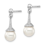 Sterling Silver Dangle Earrings with White Pearl Drops and Cubic Zirconia Accents