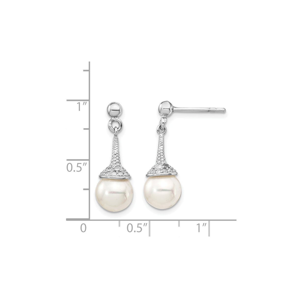 Sterling Silver Dangle Earrings with White Pearl Drops and Cubic Zirconia Accents