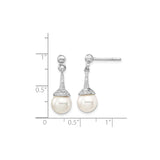 Sterling Silver Dangle Earrings with White Pearl Drops and Cubic Zirconia Accents