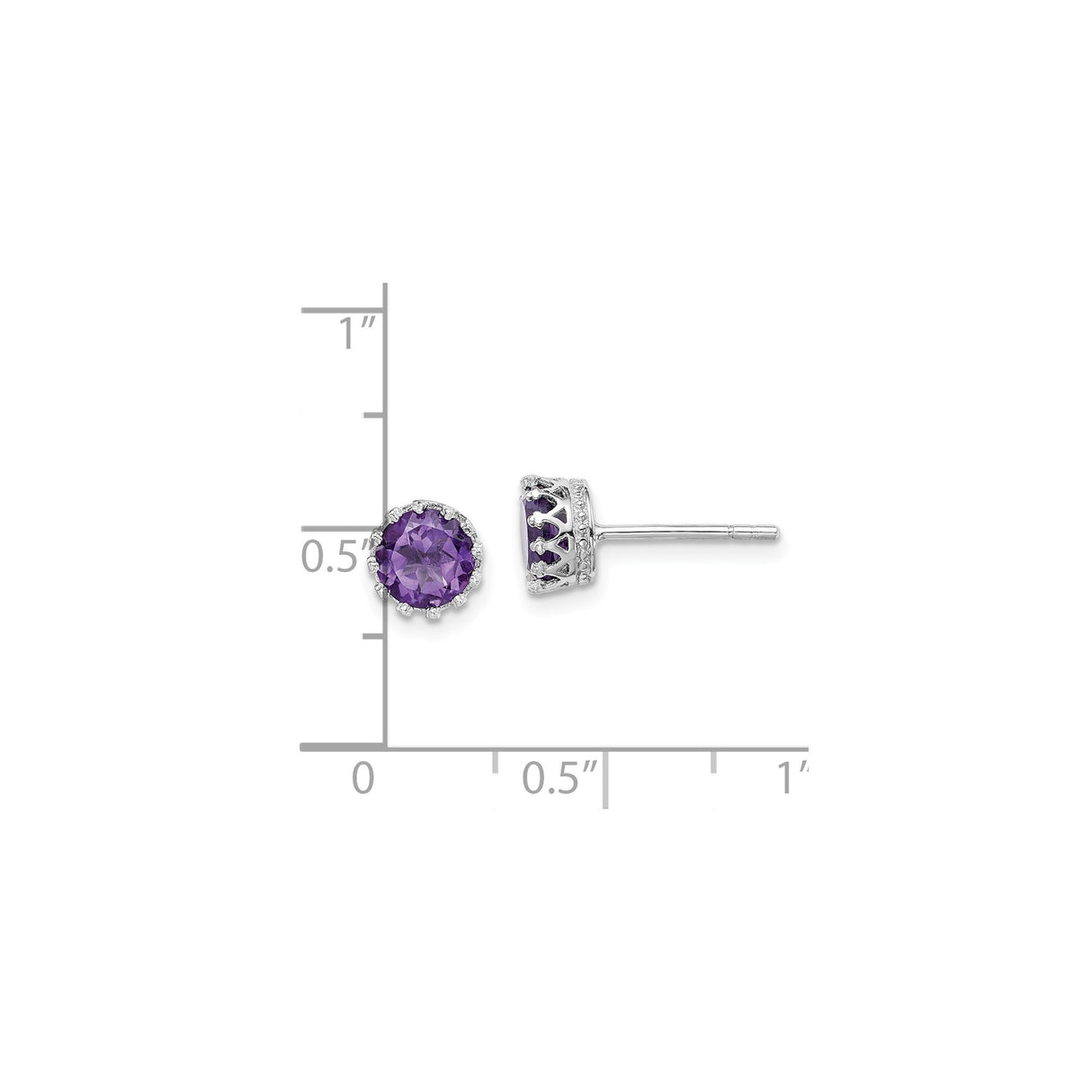 Sterling Silver Amethyst Stud Earrings, Round Cut, Crown Setting, February Birthstone Jewelry