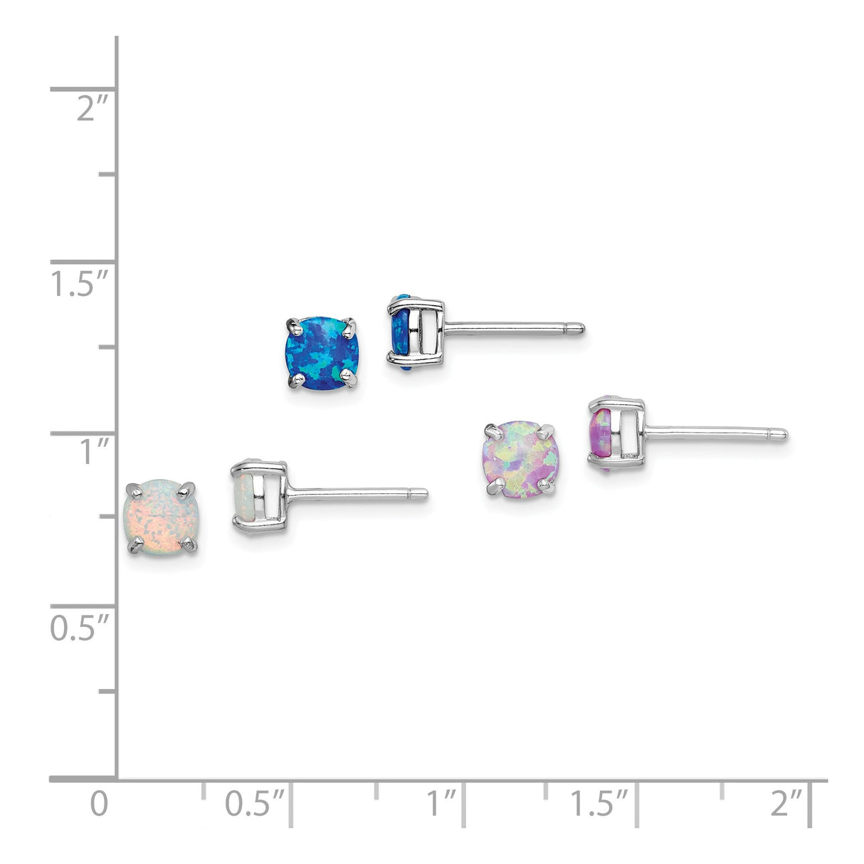 Sterling Silver Stud Earrings with Pink, Blue, and White Created Opals, Minimalist Trio Set