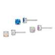 Sterling Silver Stud Earrings with Pink, Blue, and White Created Opals, Minimalist Trio Set